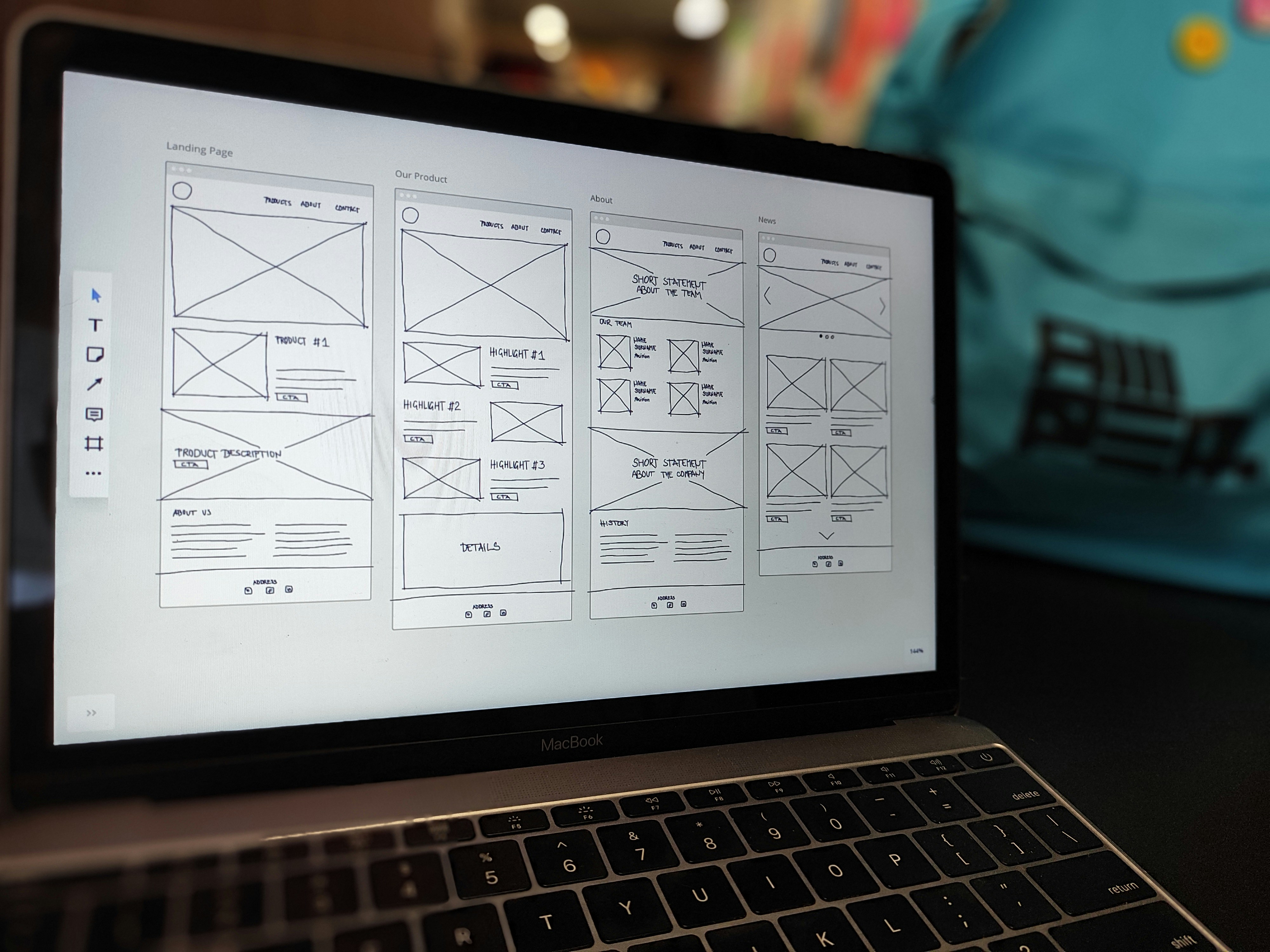wireframe sketch on laptop screen